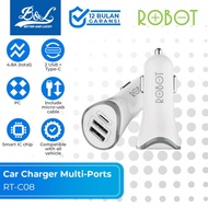 ROBOT 3 Port USB+Type C 4 8A RT C08 Multipurpose U5E3 Fast Charging Car Charger, Latest simple premi
