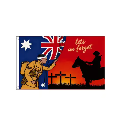Australian ANZAC Day Memorial Flag 'Lest We Forget' 2x3ft 3x5ft - Soldier Crosses Polyester Banner f