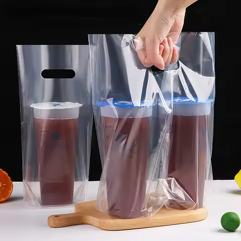 50 Pcs 500-700ml Thickened Universal Milk Tea Packaging Bag Drink Coffee Take-awayBag Beverage Cola 