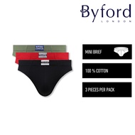 Byford Seluar Dalam Lelaki | (3 Pcs) Byford Mens 100% Cotton Mini Briefs Underwear Assorted Colours 