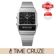 [Time Cruze] Casio AQ-800 Retro Dual Time Adjustable Stainless Steel Black Grid Dial Men Watch AQ-80