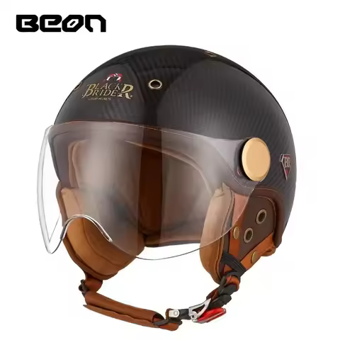 BEON BR13 Retro Open Face Half Helmet Motorcycle Vintage Carbon Fiber Helmets Casque Moto Casque Cas