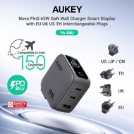 Aukey PA-B8U Nova PinS 65W GaN Wall Charger Smart Display EU UK US TH Interchangeable Plugs (24 Mont