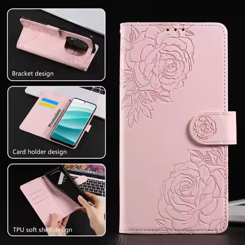For OPPO Realme 5 5i 6i C3 8 4g 8i 9i 4g A36 A76 A96 4G Realme V20 Wallet Flower Embossed Leather Ph