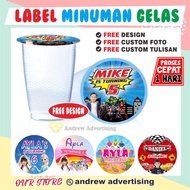 Stiker Label minuman gelas Ultah / Label stiker ultah