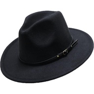 Girls Felt-Fedora-Hat Classic Wide Brim Belt-Buckle Panama Hat for Kids 7-15 Years