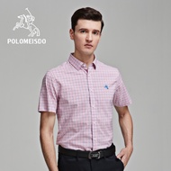 Middle-aged Men's Office Shirt POLO MEISDO Pink Plaid Short Sleeve Bamboo Fiber Absorbent PL078