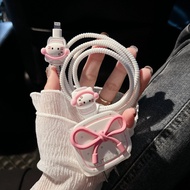 Pink Bow Cable Wrapping Set Cartoon Charger Case USB Protector For iphone 20w 18w 35W