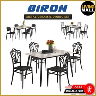 Living Mall Biron 1+4 Dining Set Table with Chair Ceramic Table Top with Metal Legs