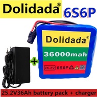 6S6P 24V 36Ah 25.2V lithium battery pack batteries for electric motor bicycle ebike scooter wheelchair cropper with BMS+ charger