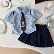 Bunny Police Officer Girls Summer Suits Girls Skirts Girls Baby Summer Shirt Skirts Preppy Style jk 