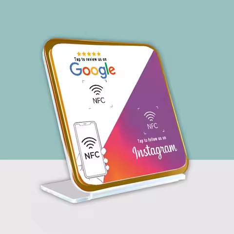 NFC Dual Chips Acrylic Restaurant Table Display Stand for Google+Instagram Google+Facebook Social Me