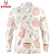 (yitaia) Pink Funny Easter Eggs &amp; Bunnies Mens Golf Polo Shirt Easter Day Golf Tops For Men