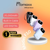 Romaxx F10 Power Bank 20000mAh PD Fast Charging 33w Powerbank Built in Cable Portable Charger Digita