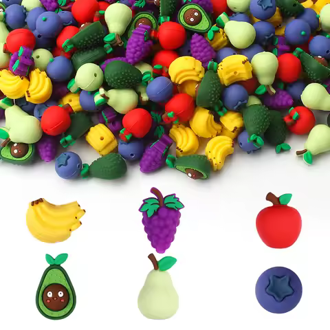 5/10/20Pcs 3D Silicone Beads Fruits Avocado Blueberries Grapes Focal Beads For Beaded Pen Making Jew