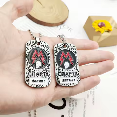 Game Metro Exodus 2033 Keychain Spartan Rangers Logo Keyring Dog Tag Skull Pendant for Women Men Jew