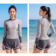 BikiniStoreVn : Long Sleeve 2-Piece Swimsuit 2-LayerShorts B52 - Swimming School Wear - Sunscreen Be