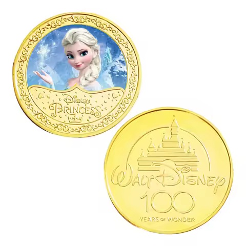 DSN Cartoon Frozen Anna Elsa Princess Snow White Cinderella Sleeping Beauty Moana Commemorative Coin