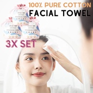 100% Pure Cotton Disposable Face Towel - Multi Purpose Makeup Wet and Dry Facial Cleansing Tissue Wipe (3 Rolls Set)