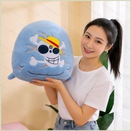 HNM One Piece Laboon Plushie Pillow Blue Whale Stuffed Toy With Straw Hat Jolly Roger Pattern Cushio