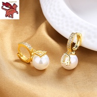 18k earings saudi gold pawnable legit Retro French pearl earrings women's light luxury temperament D letter zircon personality earrings