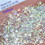Cong Shao Mixed Size SS(8 10 12 16 20) AB Stone Glass Gem Clear AB 3D Nail Rhinestones,1440Pcs Flat 