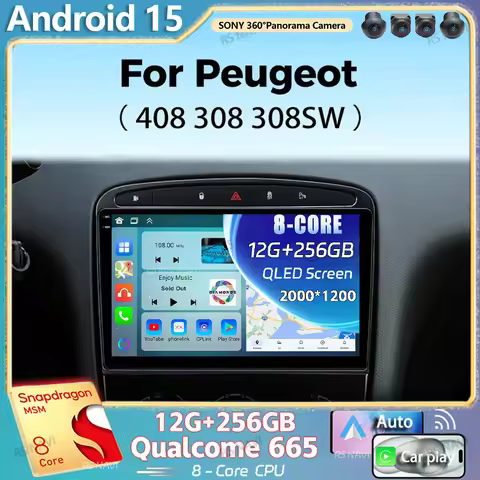Android 15 For Peugeot 308 308SW 408 2012-2020 2K QLED Stereo Car Radio Multimedia Video Player GPS 