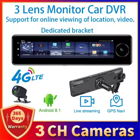 10.99" 4G Car Rear View Mirror DVR Android Night Vision 3 Channel Dash Camera Recorder WIFI ADAS GPS