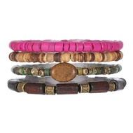 4Pcs Vintage Wood Coconut Shell Bracelet for Men Woman Handmade Elastic Wristband Gift Jewelry