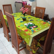 Taplak Alas Meja Kain Katun Motif Batik Abstrak Karakter Bunga Untuk 4 Dan 6 Kursi Model Rumbai Ukur