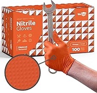 WECARE 8 Mil Nitrile Gloves - Heavy Duty Mechanic Gloves, with Diamond Grip - Powder and Latex Free Disposable Gloves