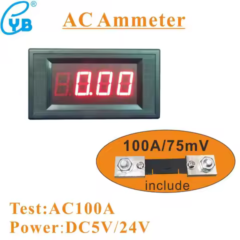 LED Digital Amp Panel Meter AC100A inlcude Shunt 75mV DC Current Meter Power Supply DC5V 24V DC Amme