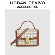 URBAN REVIVO อุปกรณ์เสริมสำหรับผู้หญิง ใหม่ กระเป๋าแฟชั่น houndstooth AW02TG2N2007 Brown