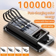 100000mAh Original solar powerbank Outdoor Solar Energy External Battery Comes with four data cables