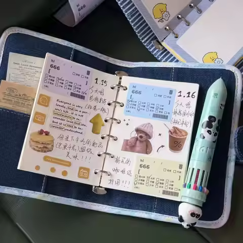 Japanese Denim Notebook A7 Loose Leaf Binder Planner Journal Portable Student Notebook Office Ins Cu