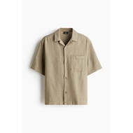 Áo Sơ Mi Nam Cổ Cuba HM Mùa Hè 2025 Áo Sơ Mi Tay Ngắn Cổ Điển Thường Ngày Bằng Cotton Polyester Visc