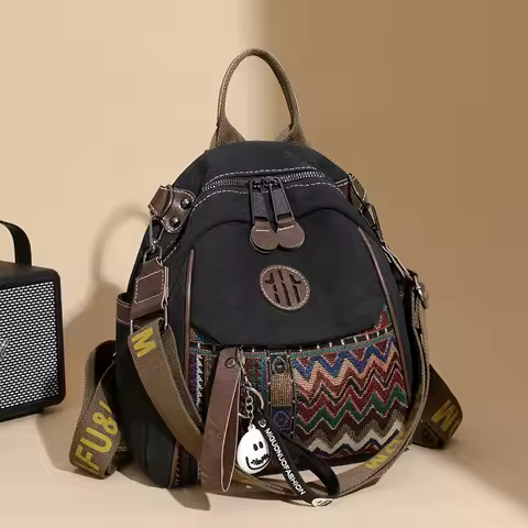 1pcs Women Denim Backpack Large Capacity Vintage Embroidery Backpack Multifunctional Crossbody Bag
