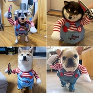Funny Dog Horror Movie Clothes Sweatshirt Set Cosplay Chucky Pet Clothes Party Costume Comical Outfi