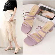 Strappy Casual Simple Korean Lady Woman Sandal Heels Kasut Wanita Selipar Heel