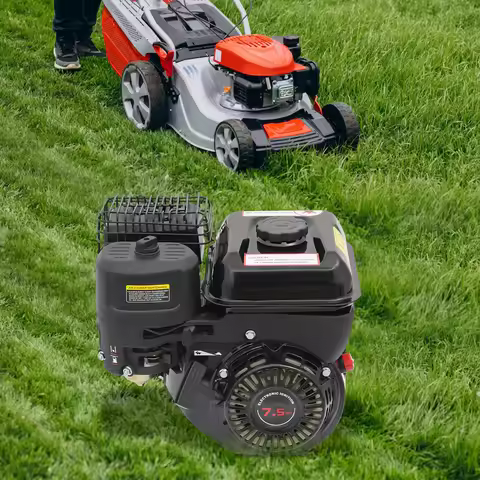 Gasoline Engine, 7.5HP 4-Stroke Horizontal Shaft Engine, Heavy Duty Cast Iron and Aluminum Construct