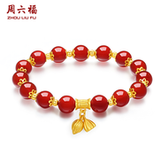 ZHOU LIU FU 周六福 S925 Sterling Silver Agate Beaded Bracelet Lucky Style Lotus head Bracelet J1914984