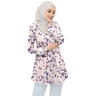 High Quality Blouse Muslimah Ironless Viral Muslimah Bunga Kecil Floral Blouse Muslimah Warna Putih 