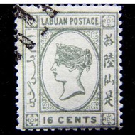 1888年英屬納閩島(British Labuan)英女皇維多利亞像16仙郵票(英,漢,回三種語言)