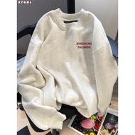 Women's long-sleeved t-shirt round neck loose cotton schoolgirl long sleeve 100% cotton 320gsm Local