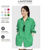 LAHSTORE women's loose long-sleeved linen shirt with off-the-shoulder sleeves and tail ASM01 (Green)
