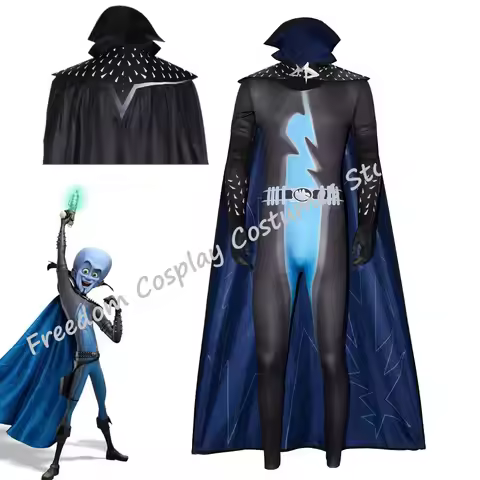Adult Megamind Cosplay Costume Anime Movie Superhero Bodysuit With Cape Men's Halloween Carnival Par