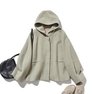 冬季必備連帽羊毛中短版大衣外套 淺綠色 251011-3