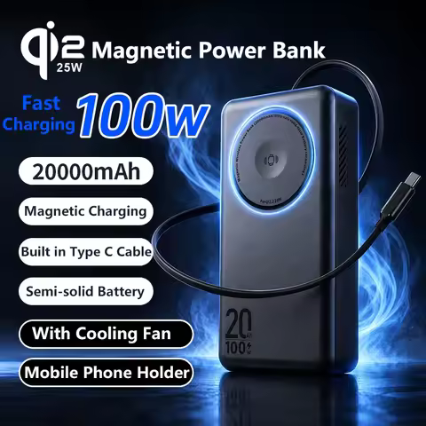Semi-solid Battery Qi2.2 25W Magnetic Wireless Power Bank 20000mAh PD 100W Fast Charger for iPhone 1