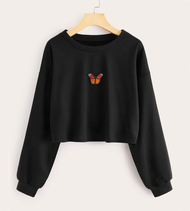 Store Of Bigy - Atasan Sweater Fleece Tebal XL Oversize Crop Top Baju Lengan Panjang Motif Butterfly