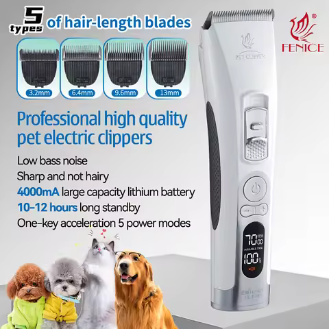 Fenice P100 Professional LCD Screen Dog Cat Clippers 4000mA Electrical Grooming Trimmer and Blade Re